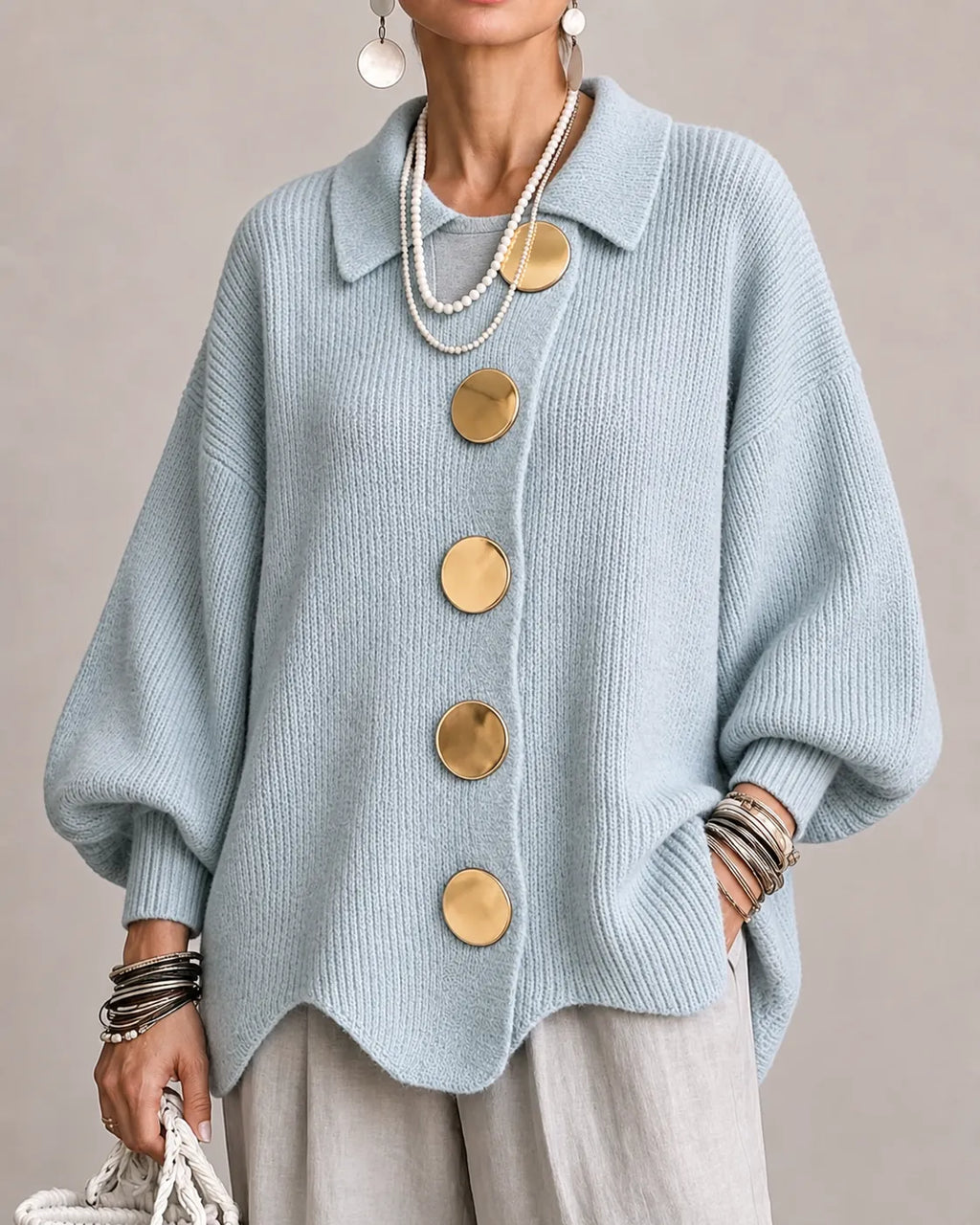Elara – Oversized strikcardigan med knapper