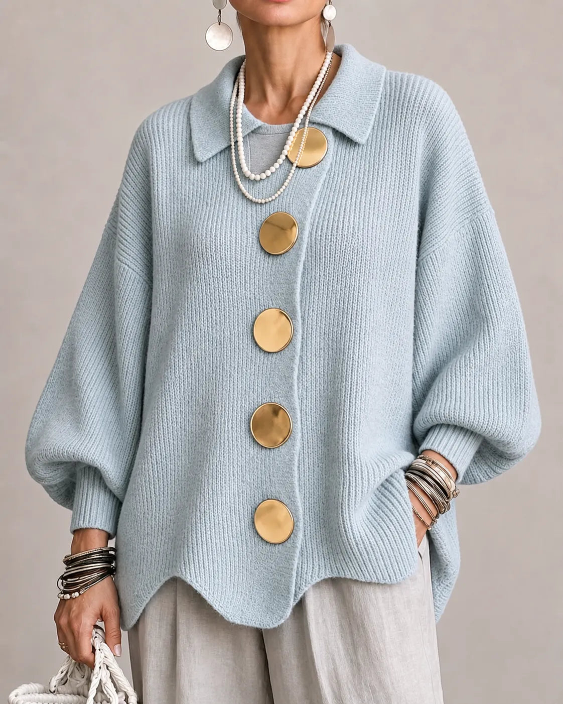 Elara – Oversized strikcardigan med knapper