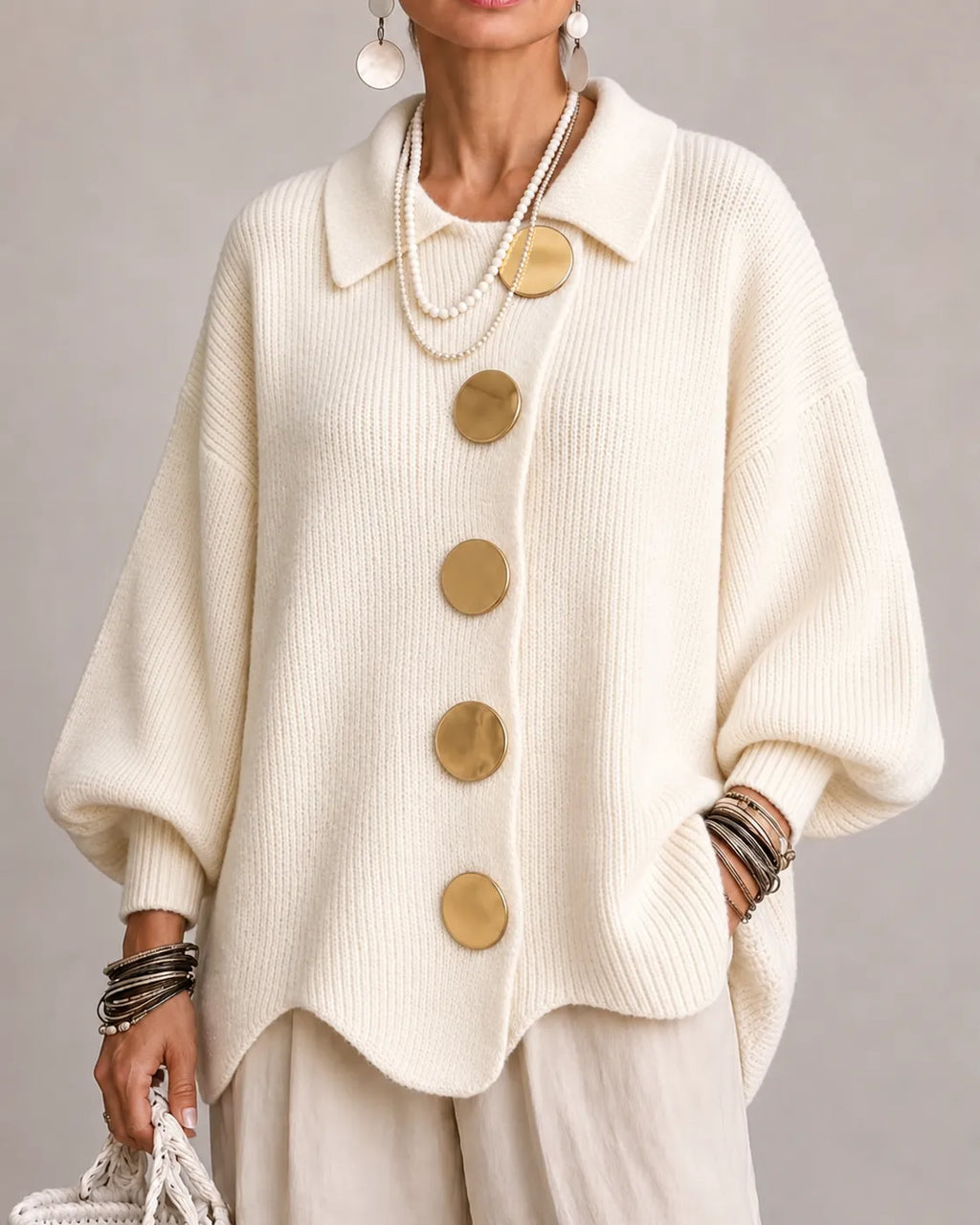 Elara – Oversized strikcardigan med knapper