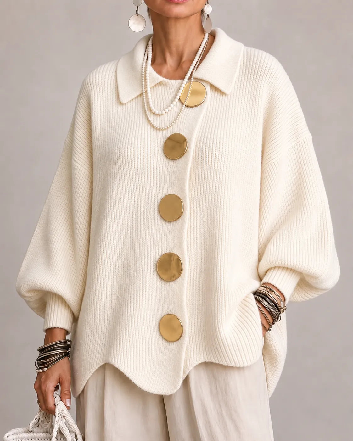 Elara – Oversized strikcardigan med knapper