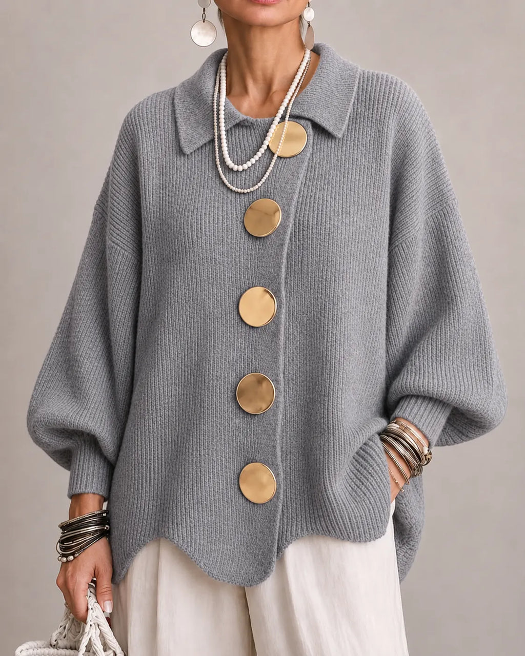 Elara – Oversized strikcardigan med knapper