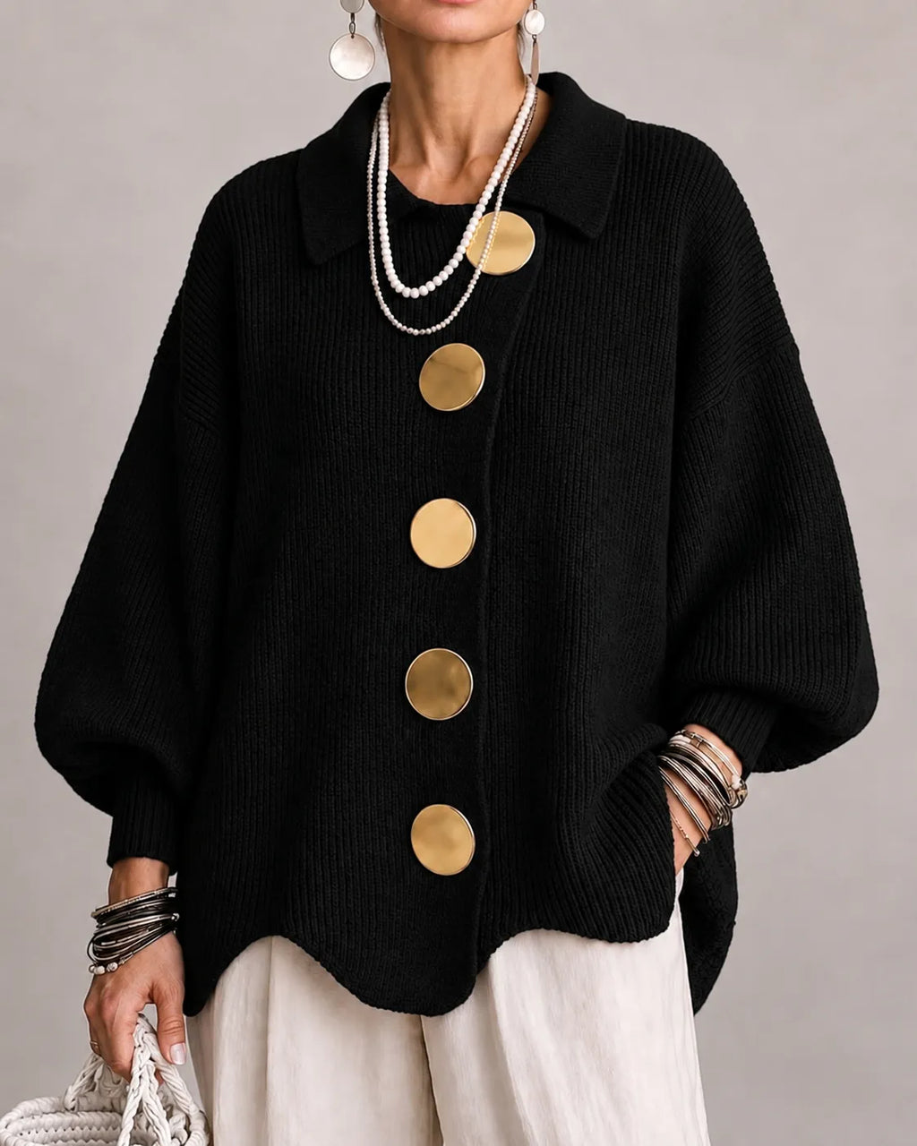 Elara – Oversized strikcardigan med knapper
