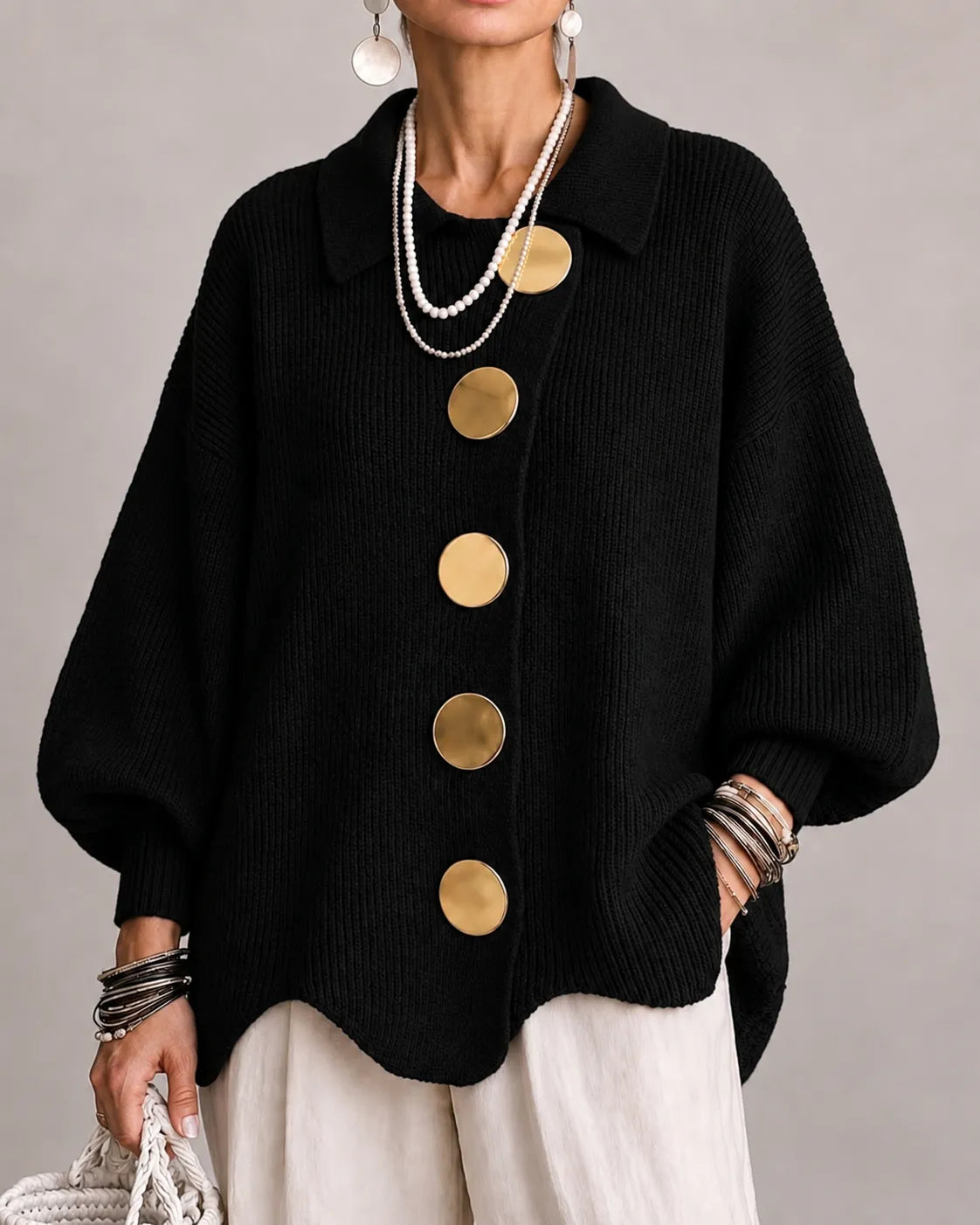 Elara – Oversized strikcardigan med knapper