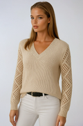 Desideria | Striksweater med hæklede ærmer