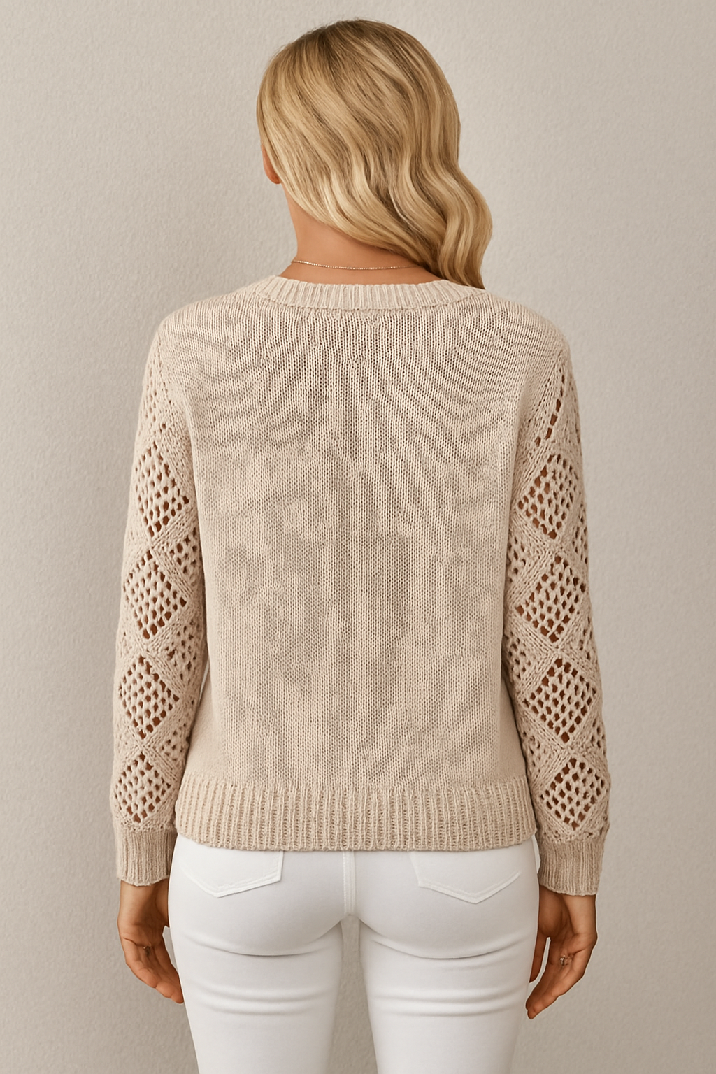 Desideria | Striksweater med hæklede ærmer