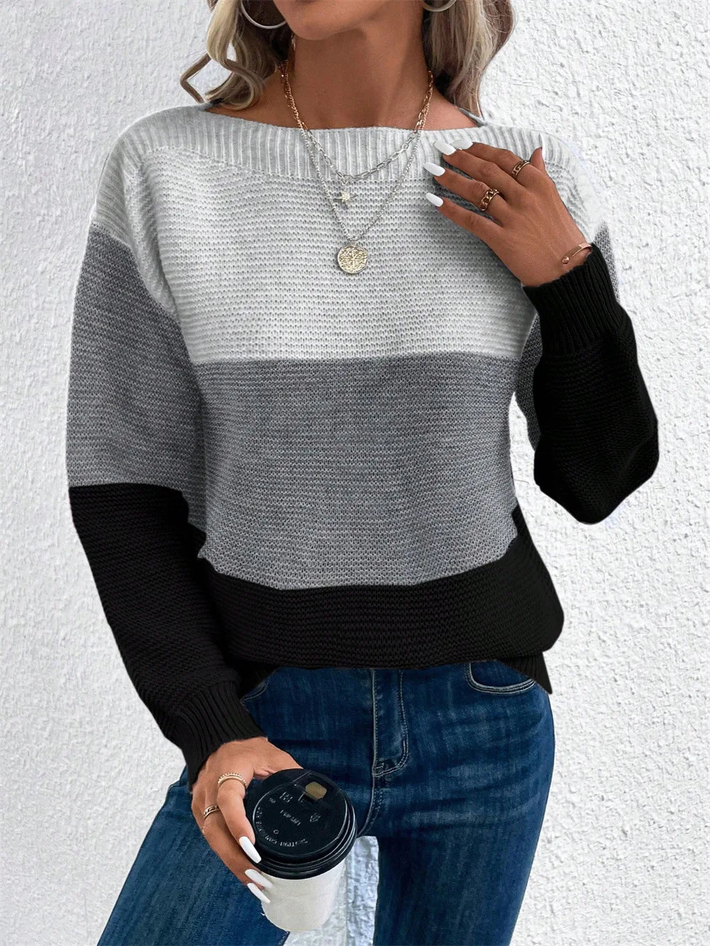 Enrichetta | Trefarvet striksweater med colorblock