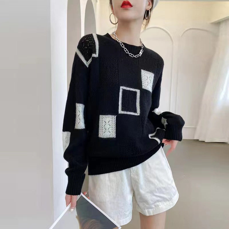 Fiorenza | Elegant striksweater med patchwork til kvinder