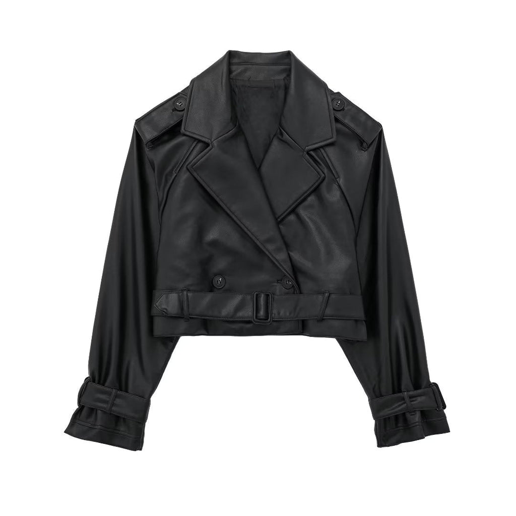 Raffaella | Kort trenchcoat i imiteret læder