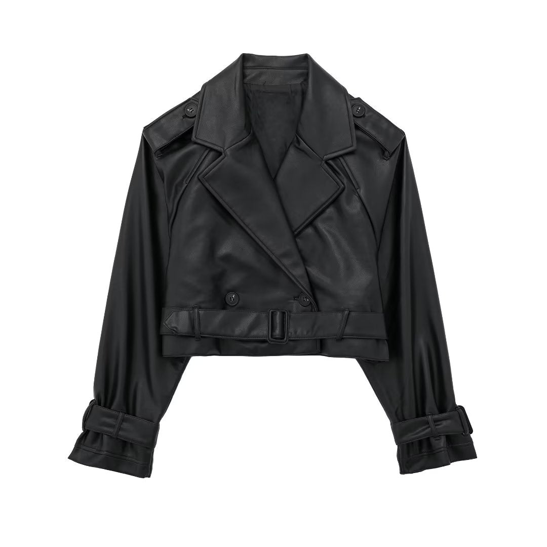 Raffaella | Kort trenchcoat i imiteret læder
