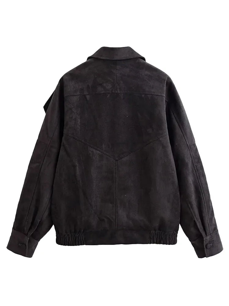 Ramona | Oversized jakke i imiteret ruskind med asymmetrisk krave