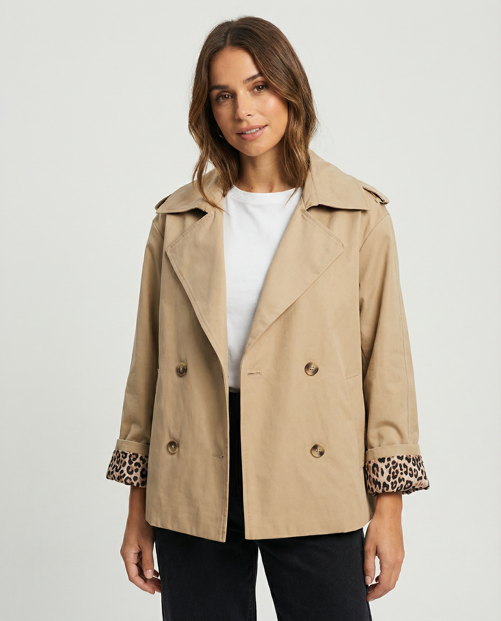 Lorella – Trenchcoat med leopardfor