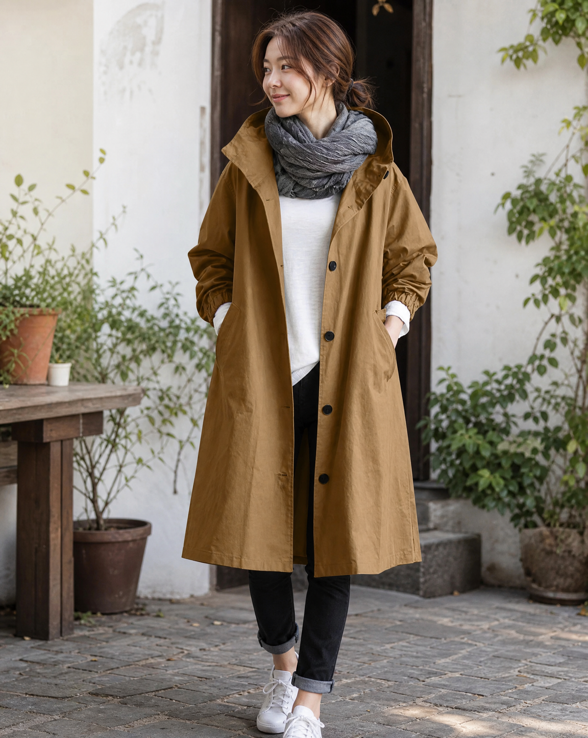 Serafina – Lang oversized trenchcoat med hætte