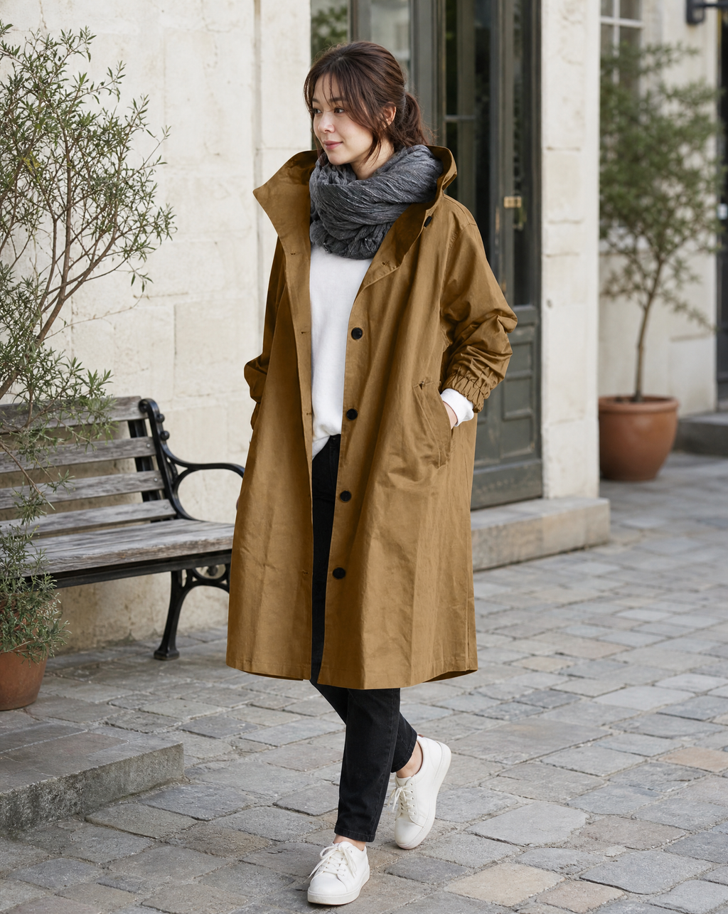 Serafina – Lang oversized trenchcoat med hætte