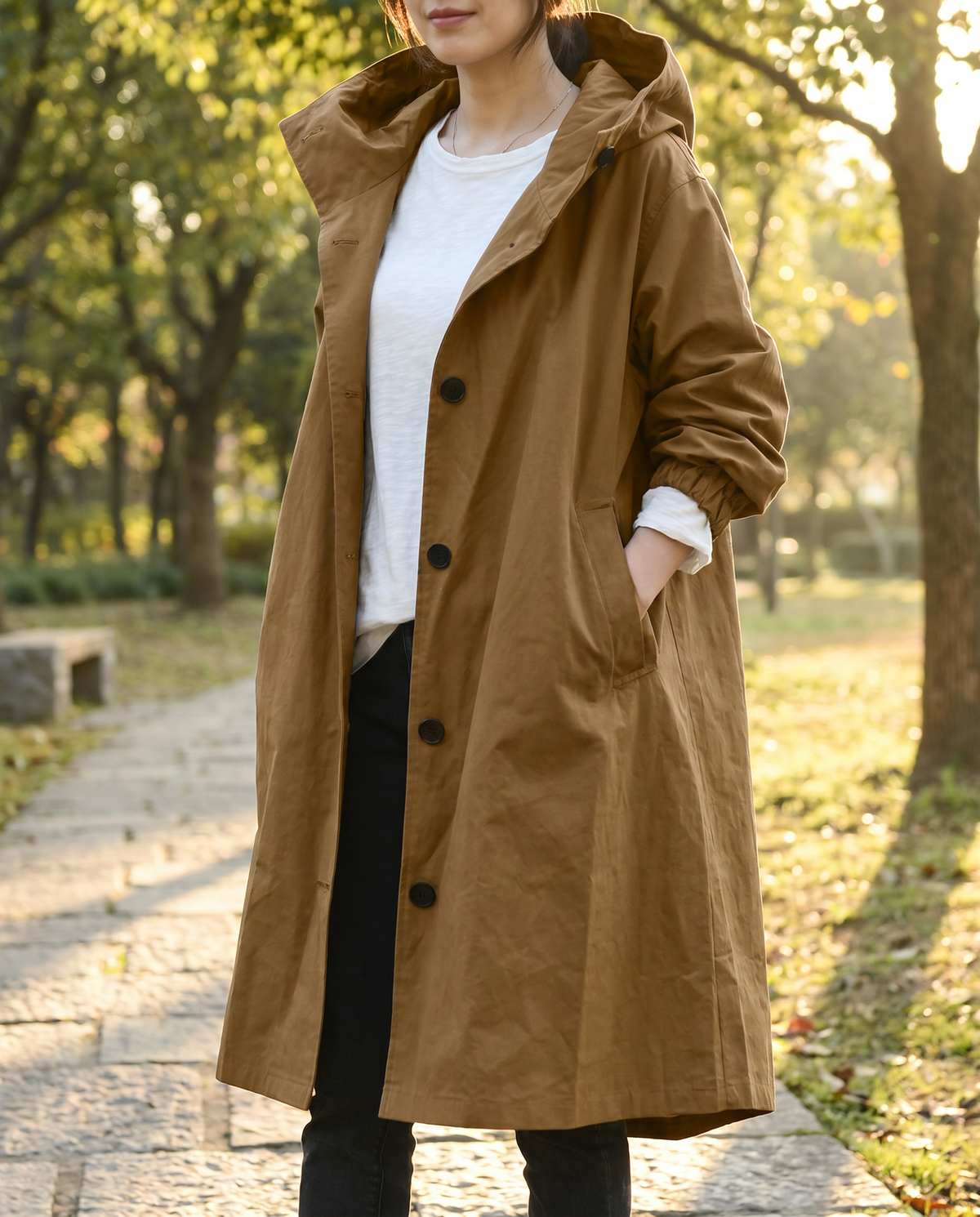 Serafina – Lang oversized trenchcoat med hætte