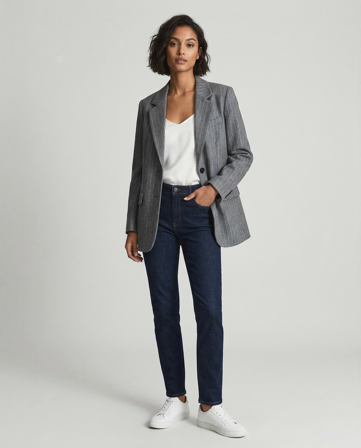 Piera – Stribet vintageblazer med lommer