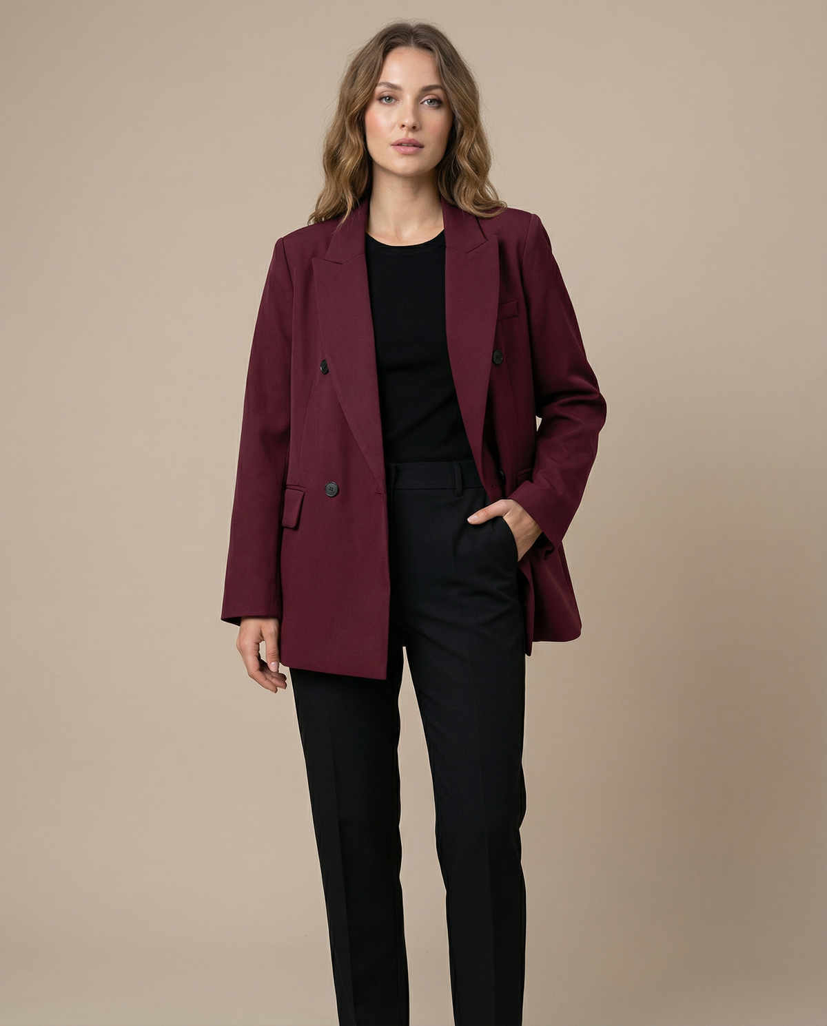 Fulvia – Dobbeltradet vintageblazer i bordeaux