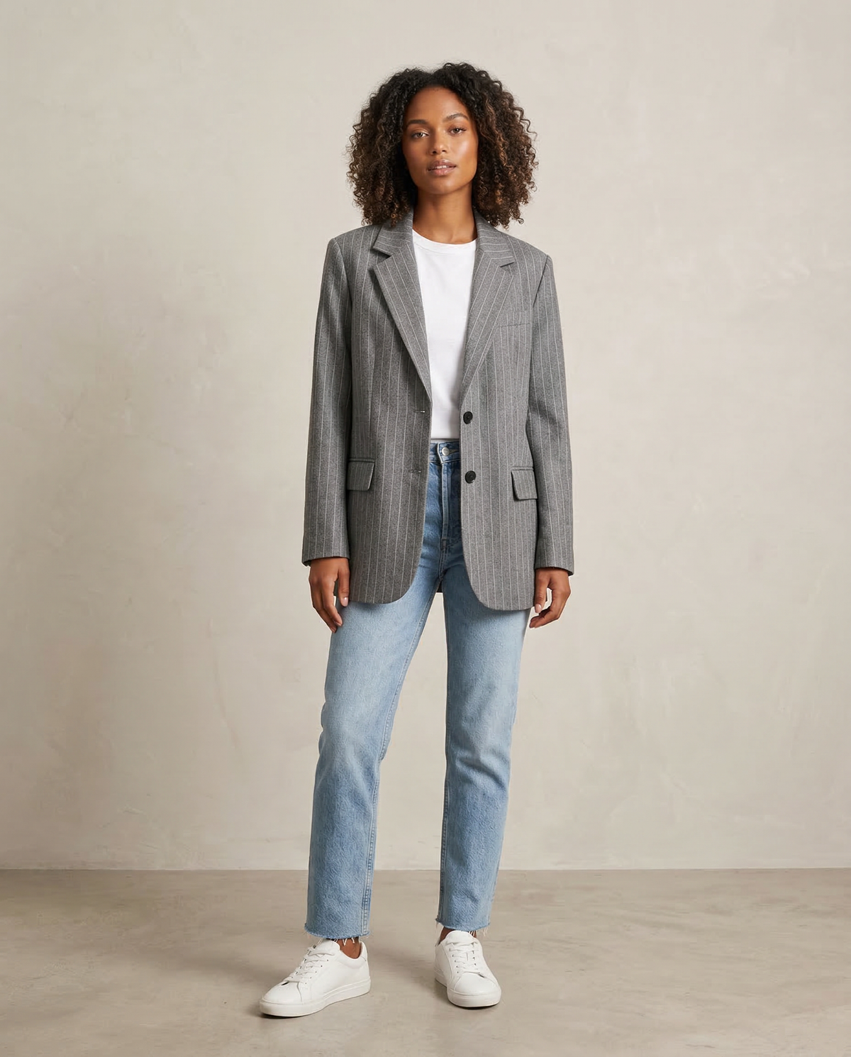 Piera – Stribet vintageblazer med lommer