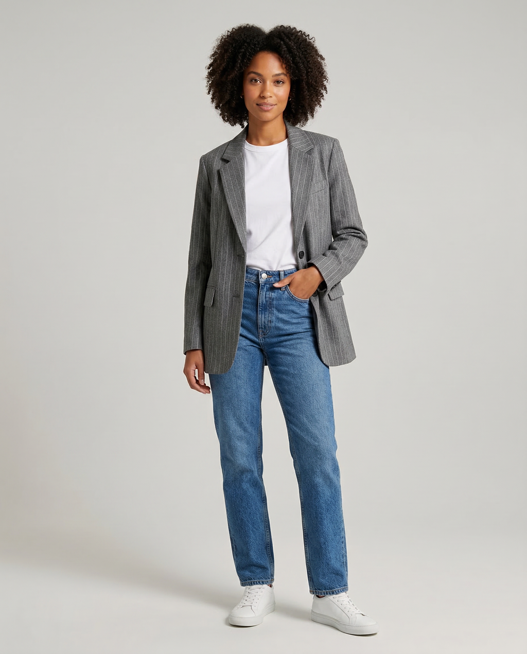 Piera – Stribet vintageblazer med lommer