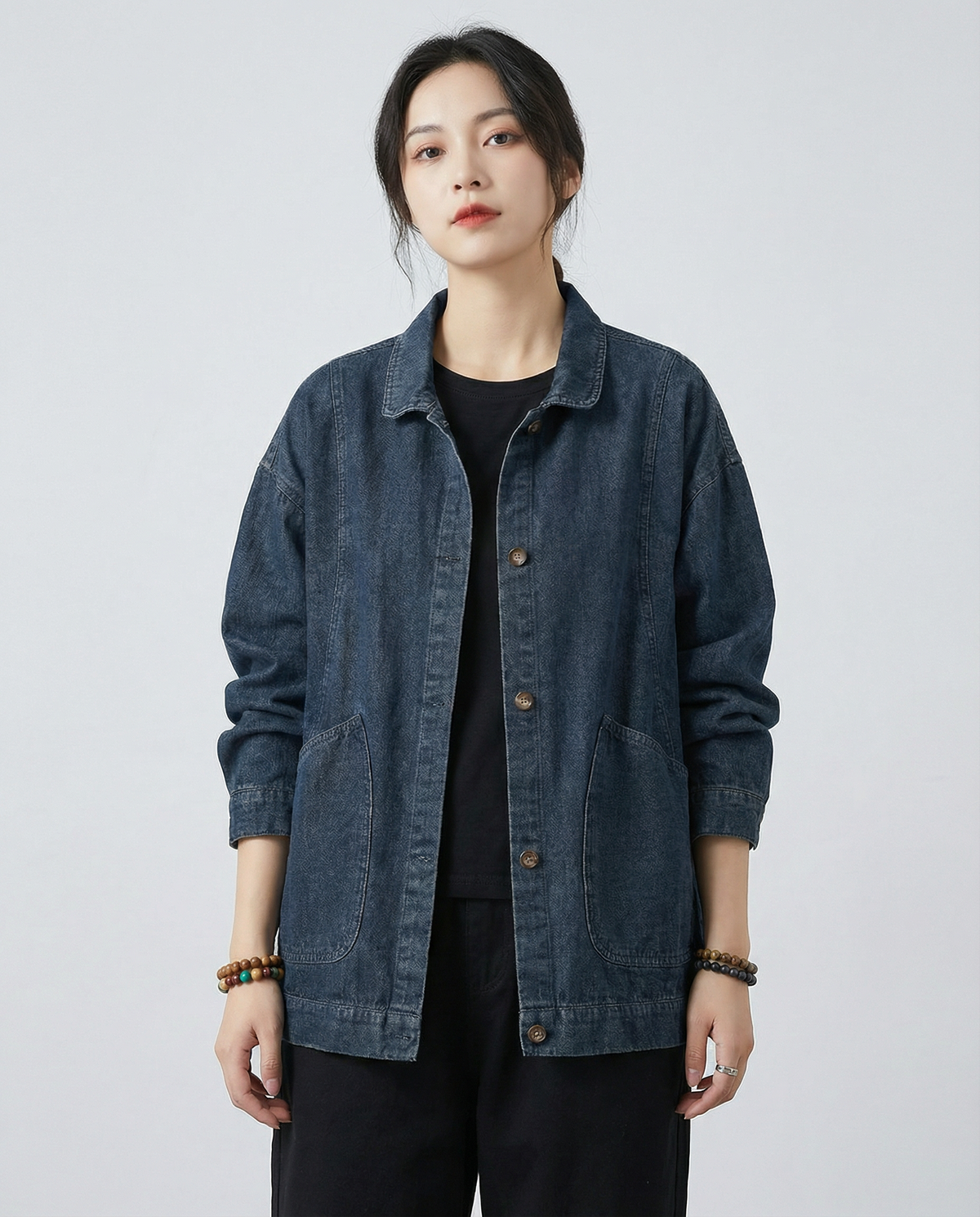 Rina | Lang oversized denimjakke med utility-lommer