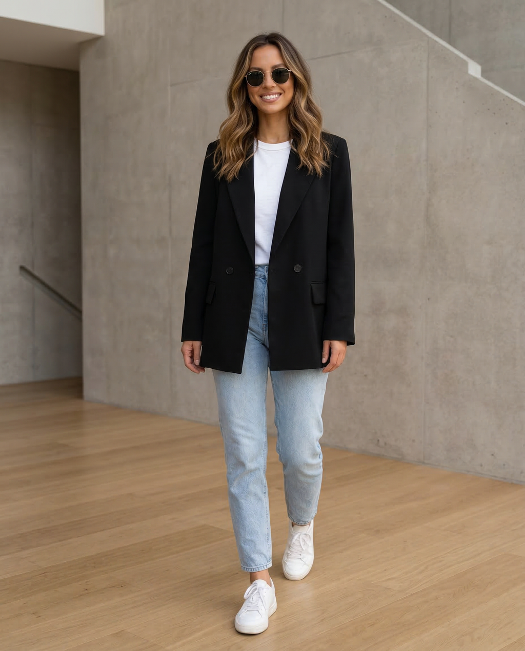 Nina – Sort klassisk tailleret dobbeltradet blazer