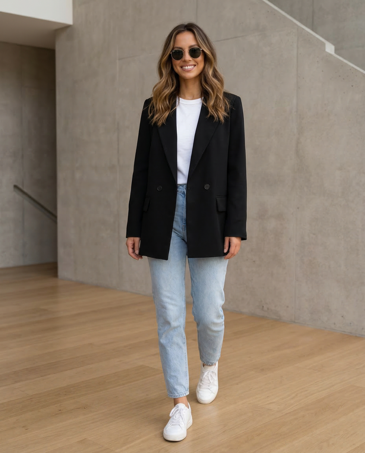 Nina – Sort klassisk tailleret dobbeltradet blazer