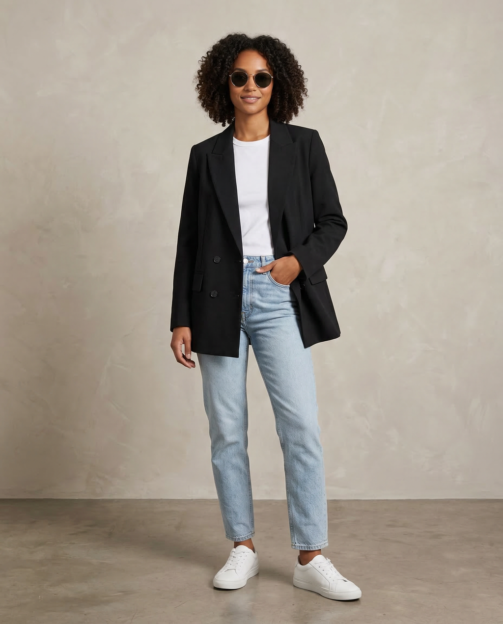 Nina – Sort klassisk tailleret dobbeltradet blazer