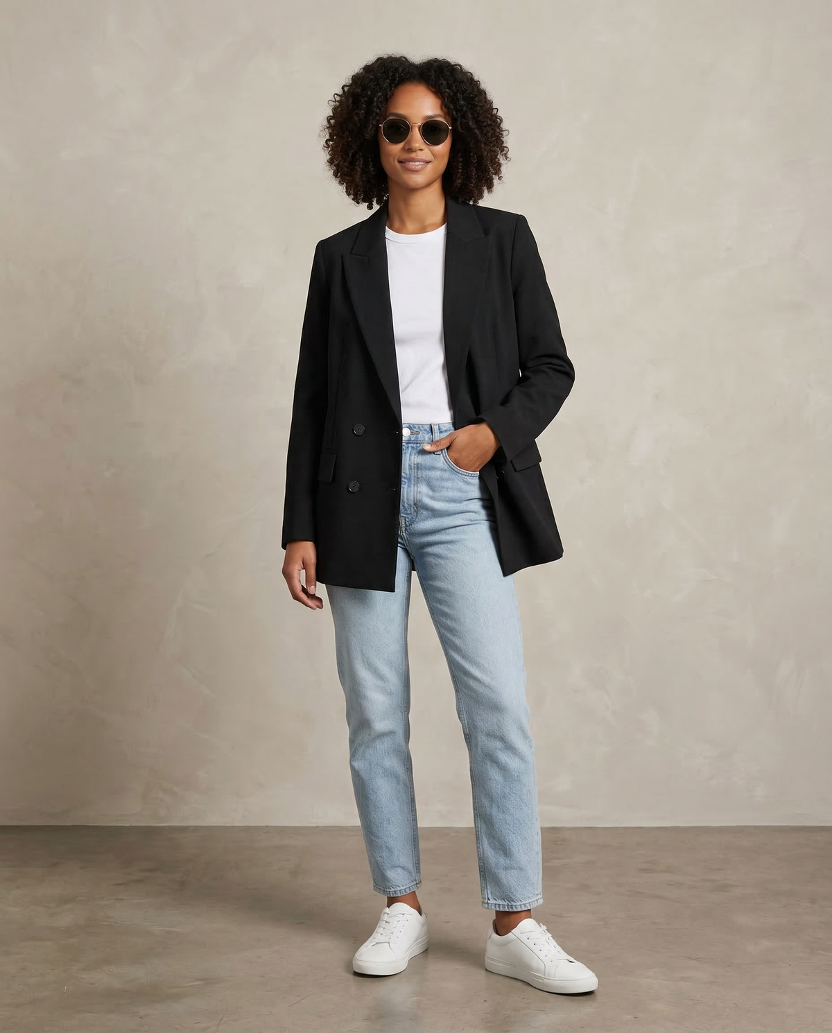 Nina – Sort klassisk tailleret dobbeltradet blazer
