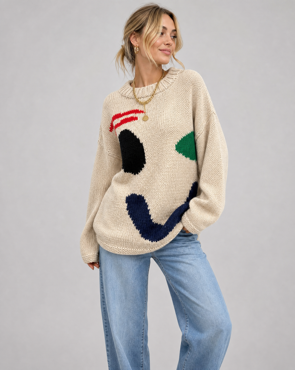 Arianna | Oversized cardigan med smiley-design