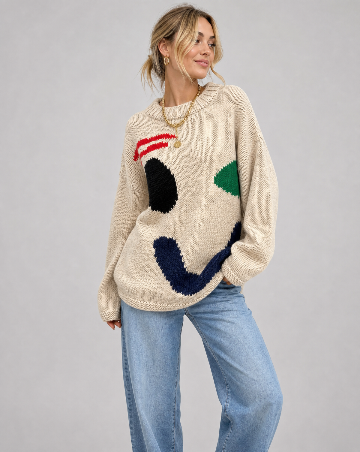 Arianna | Oversized cardigan med smiley-design