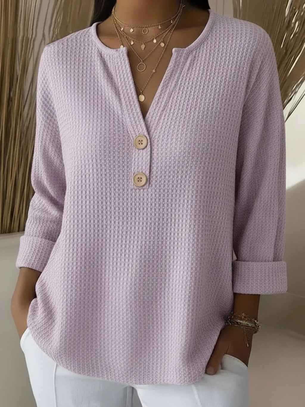 Lucinda | Henley-sweater i vaffelstrik