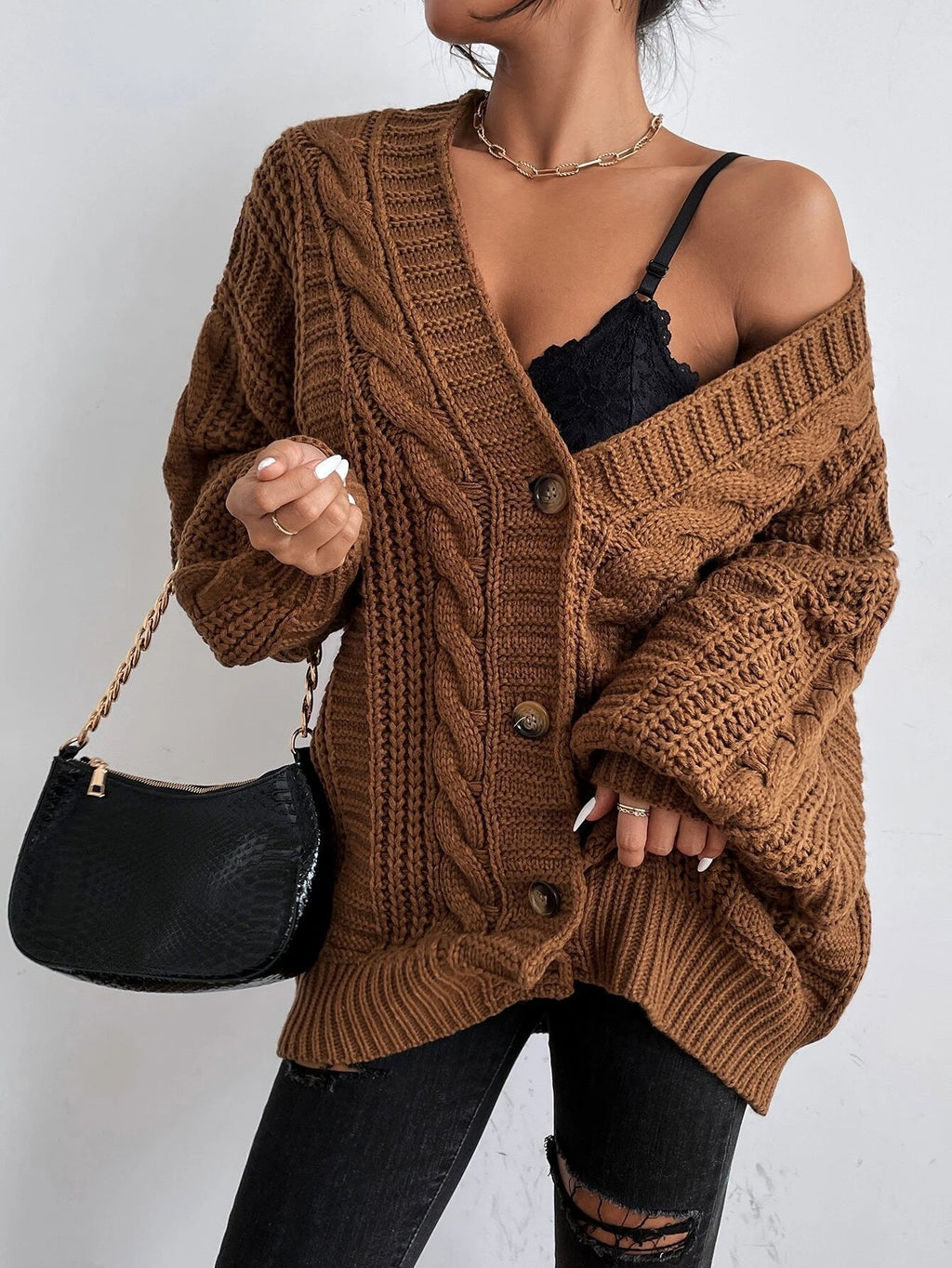 Alida – Oversized kabelstrikket cardigan