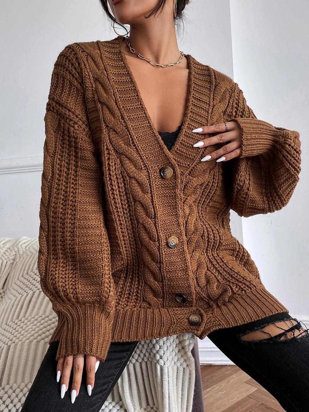 Alida – Oversized kabelstrikket cardigan