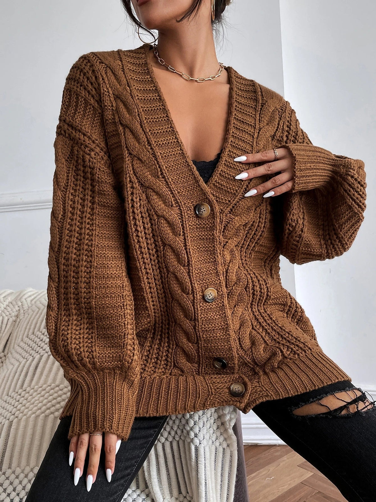 Alida – Oversized kabelstrikket cardigan