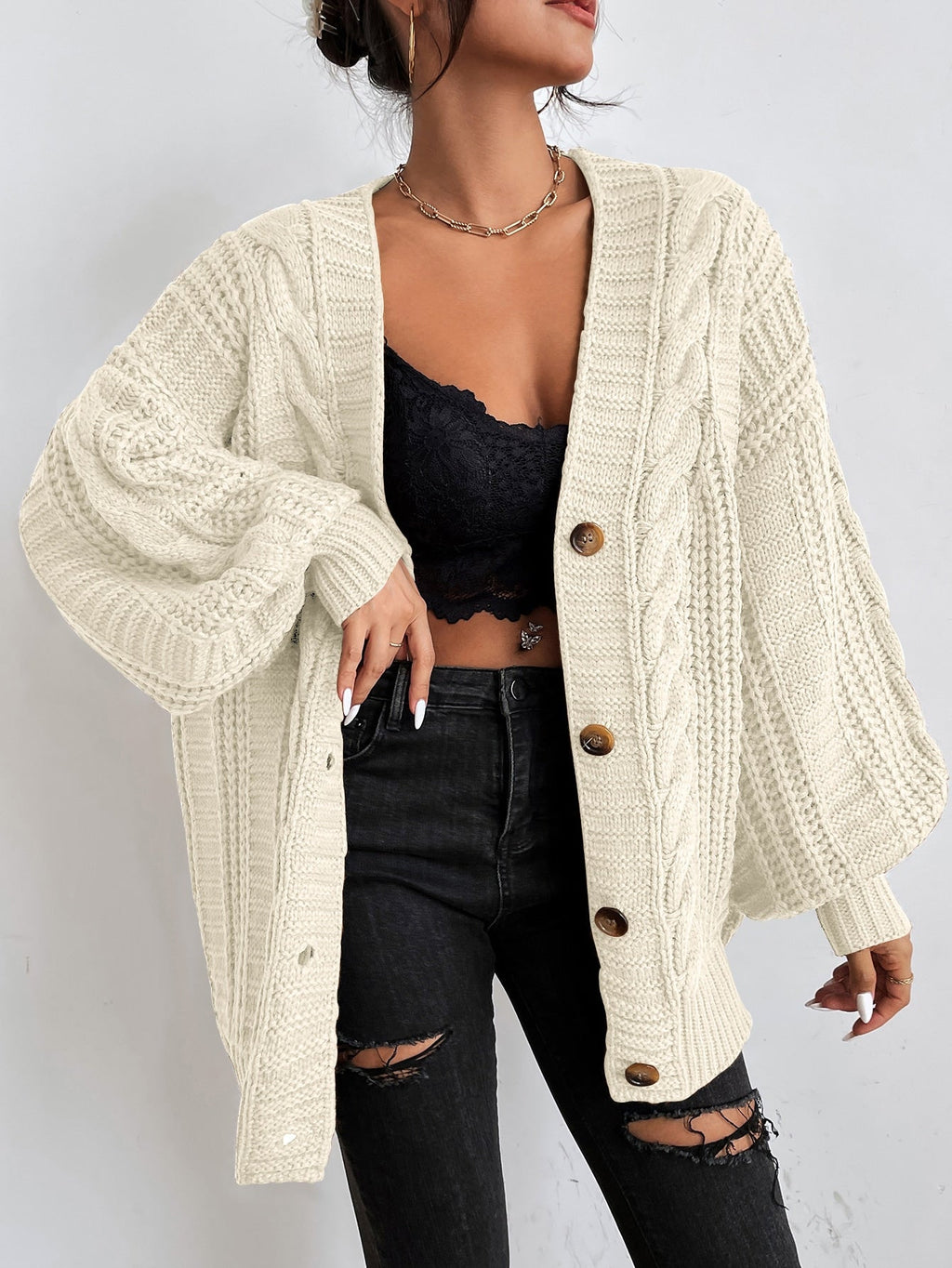 Alida – Oversized kabelstrikket cardigan