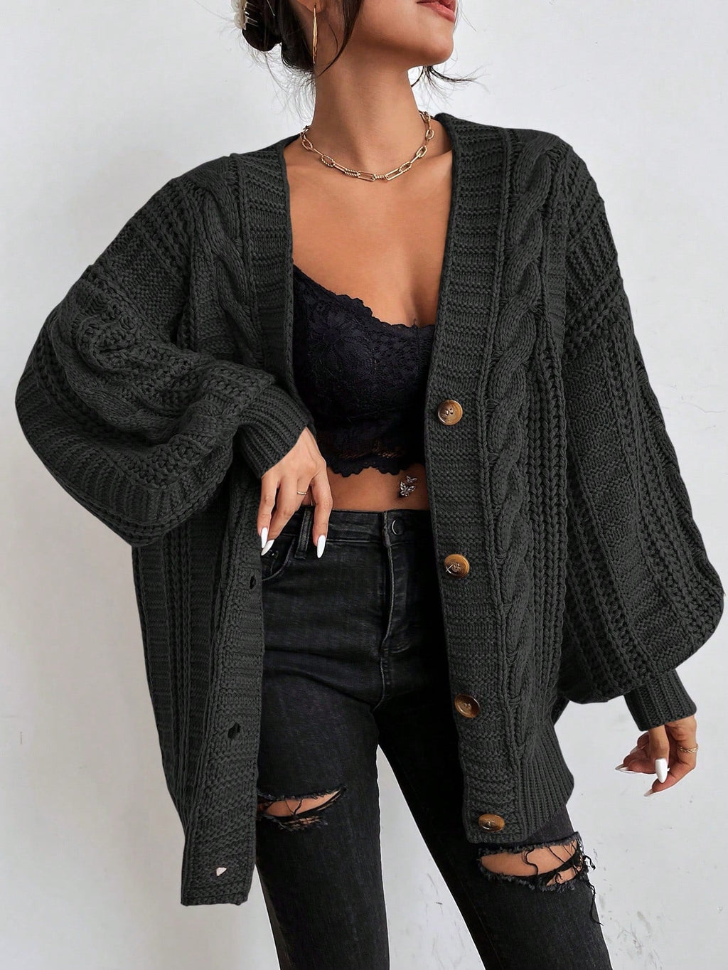 Alida – Oversized kabelstrikket cardigan