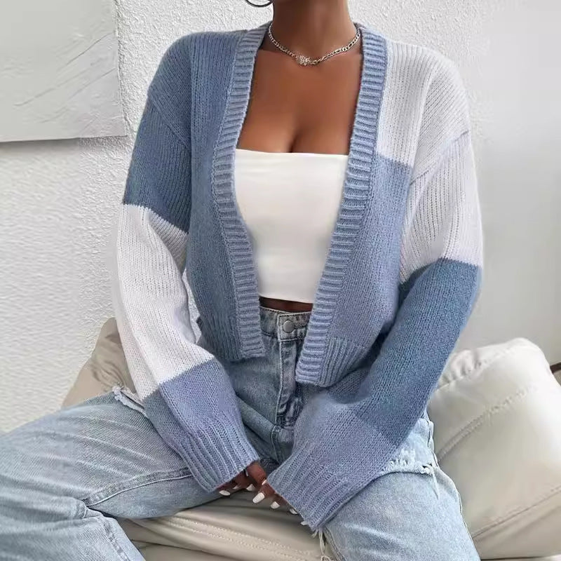 Zaira – Kort color block-cardigan med strikkede knapper