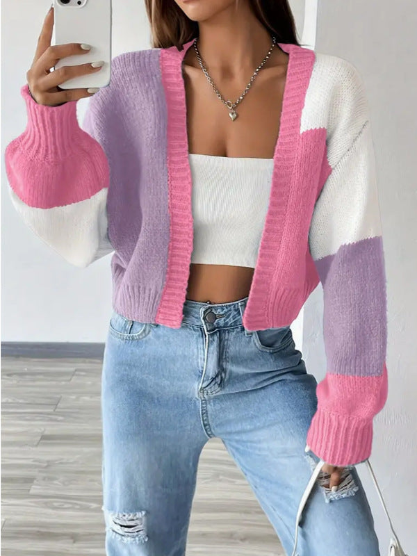 Zaira – Kort color block-cardigan med strikkede knapper