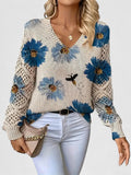 Palmira | Let striksweater med blomsterprint