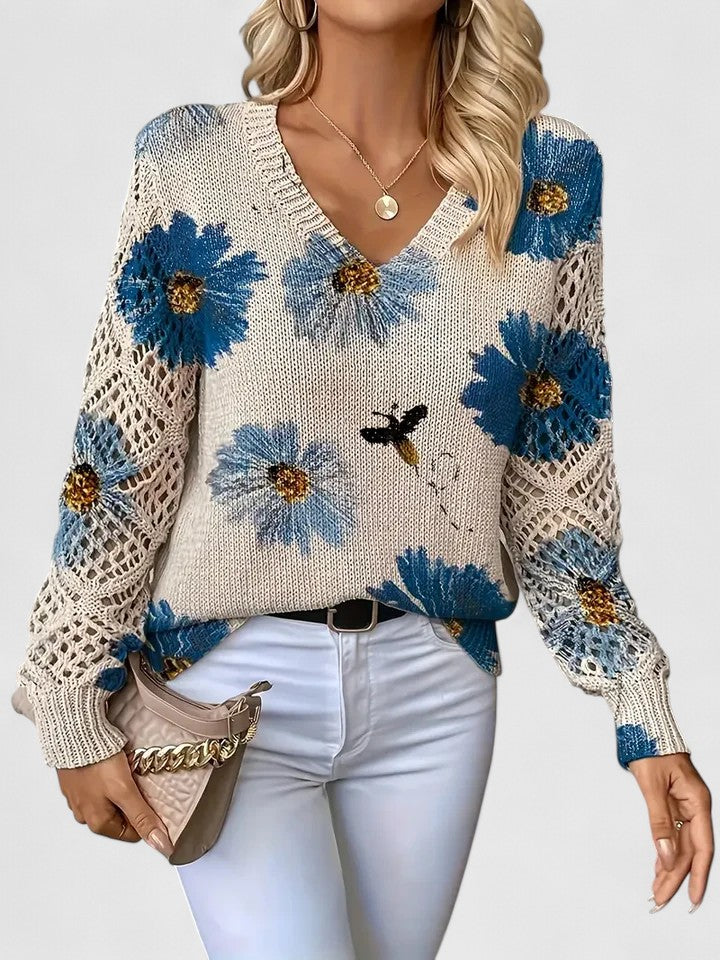 Palmira | Let striksweater med blomsterprint