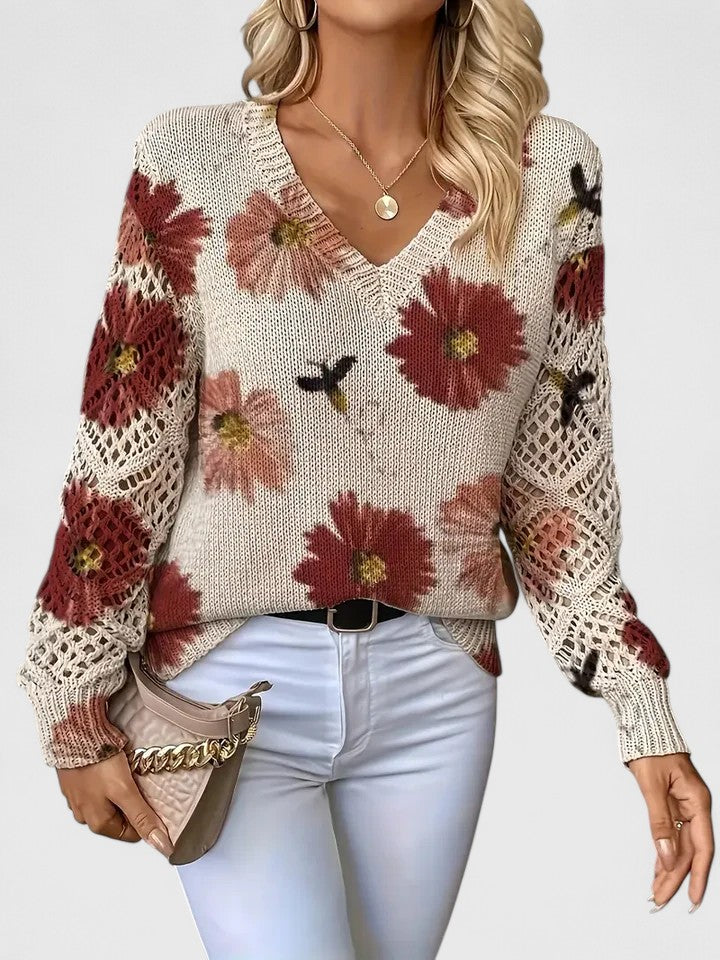 Palmira | Let striksweater med blomsterprint
