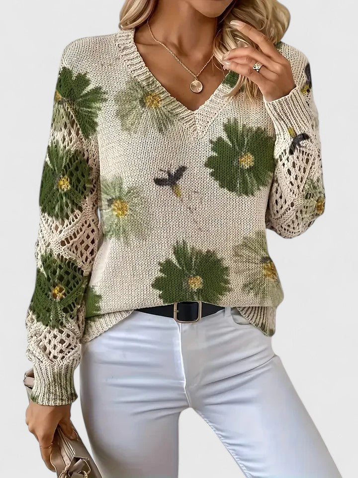 Palmira | Let striksweater med blomsterprint