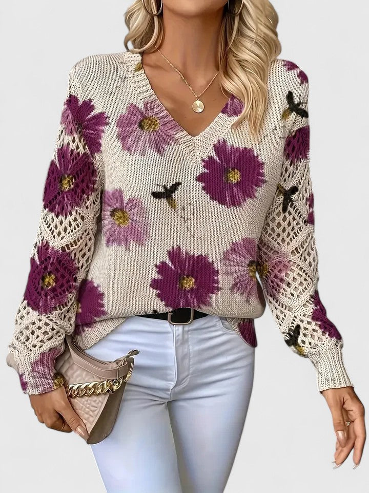 Palmira | Let striksweater med blomsterprint