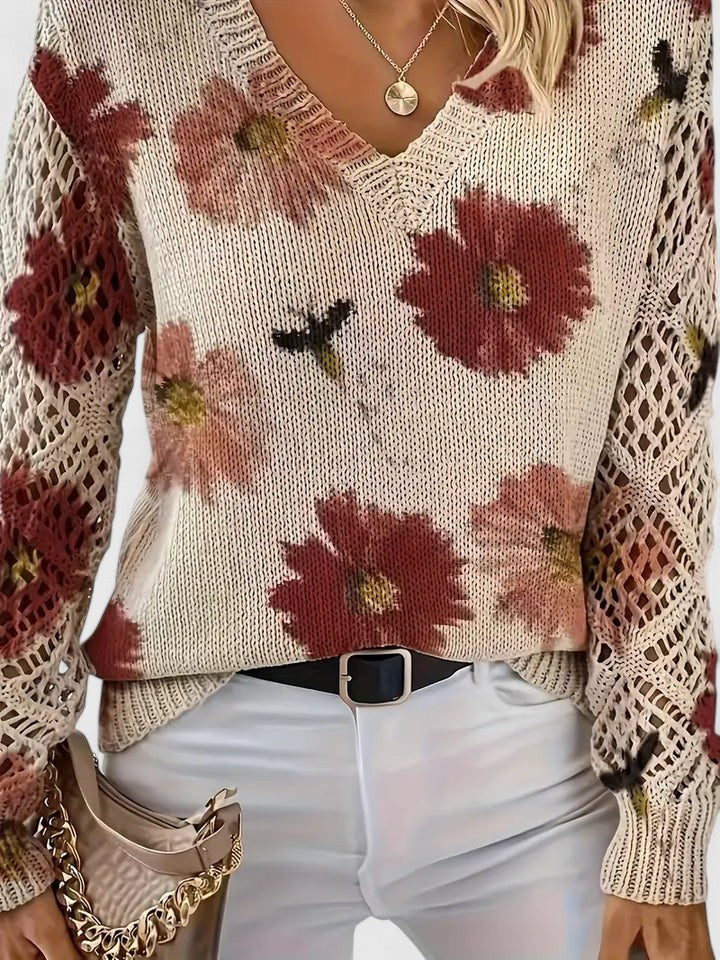 Palmira | Let striksweater med blomsterprint