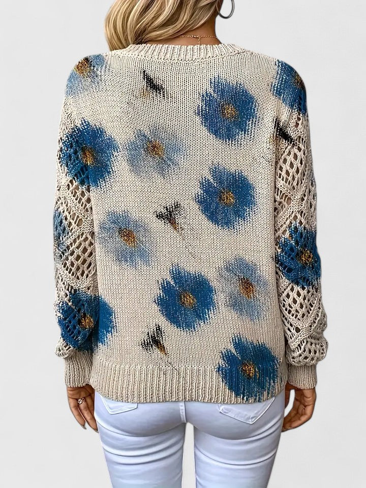 Palmira | Let striksweater med blomsterprint