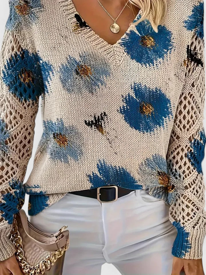 Palmira | Let striksweater med blomsterprint