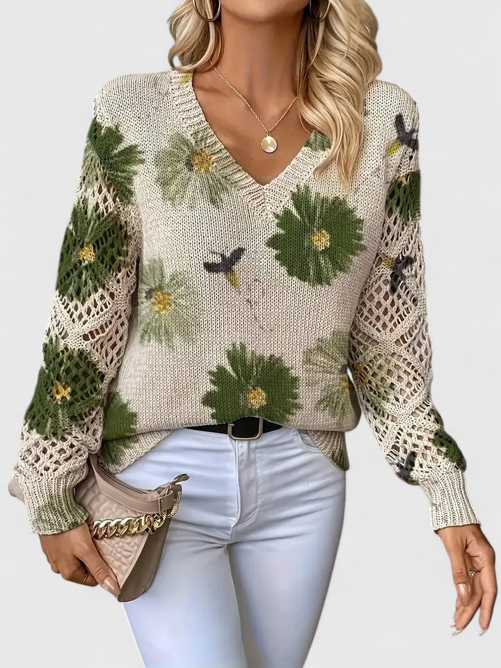 Palmira | Let striksweater med blomsterprint