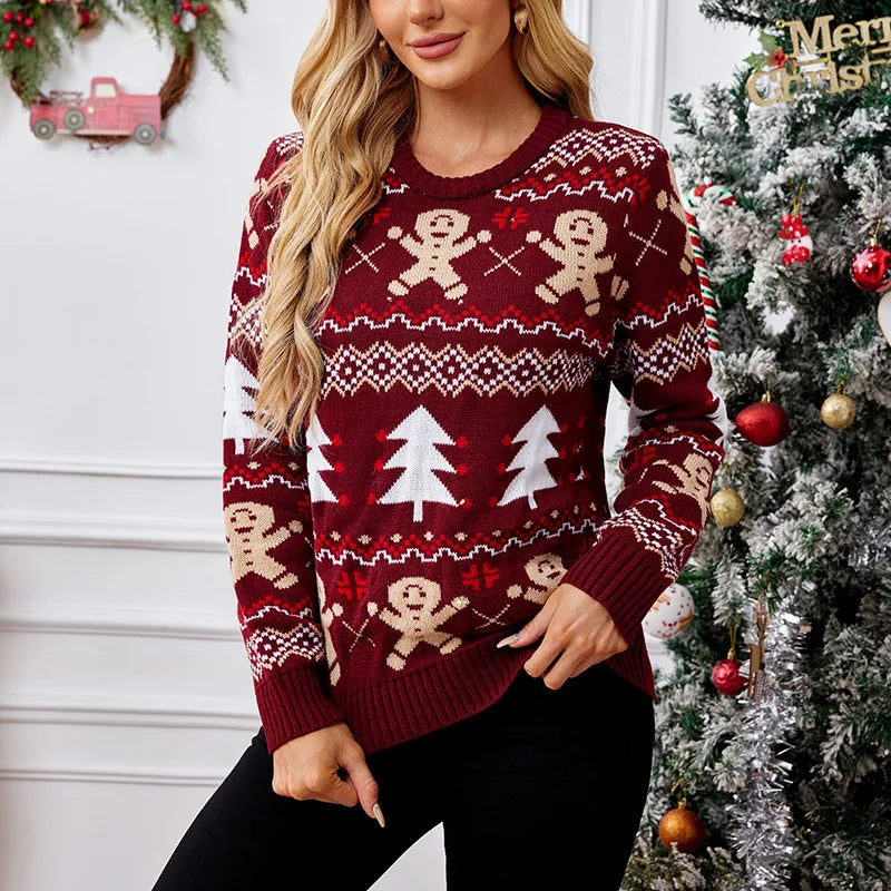 Adriana | Bordeauxfarvet julesweater med fair isle-mønster
