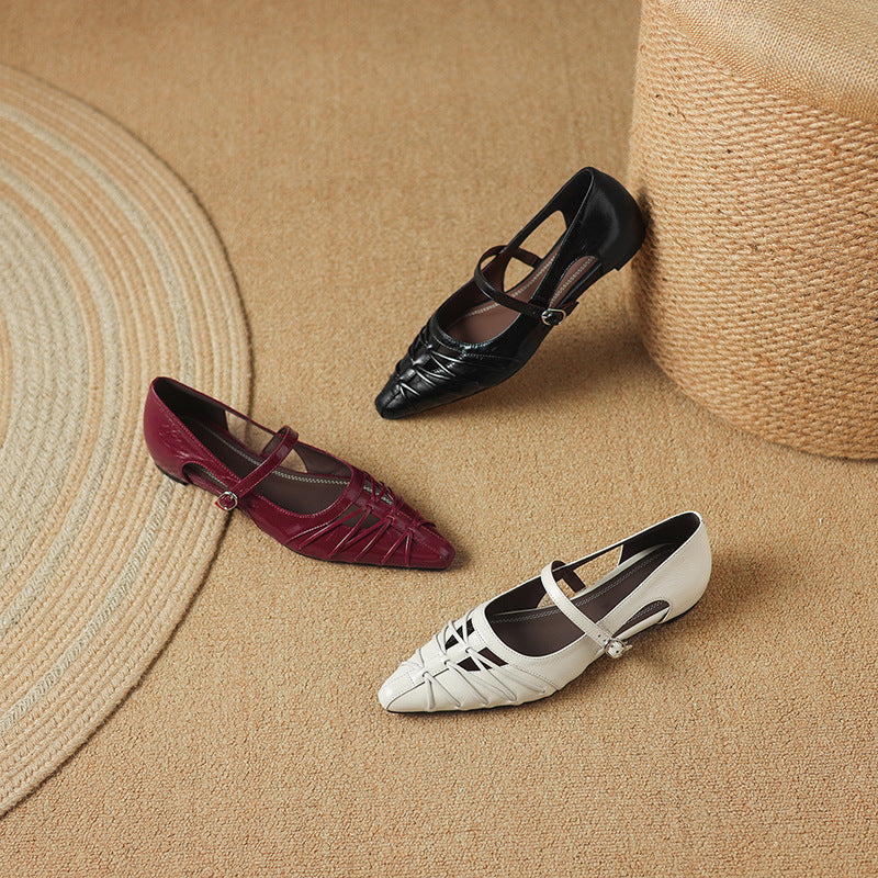 Quenby | Spids Mary Jane ballerina med gittermønster