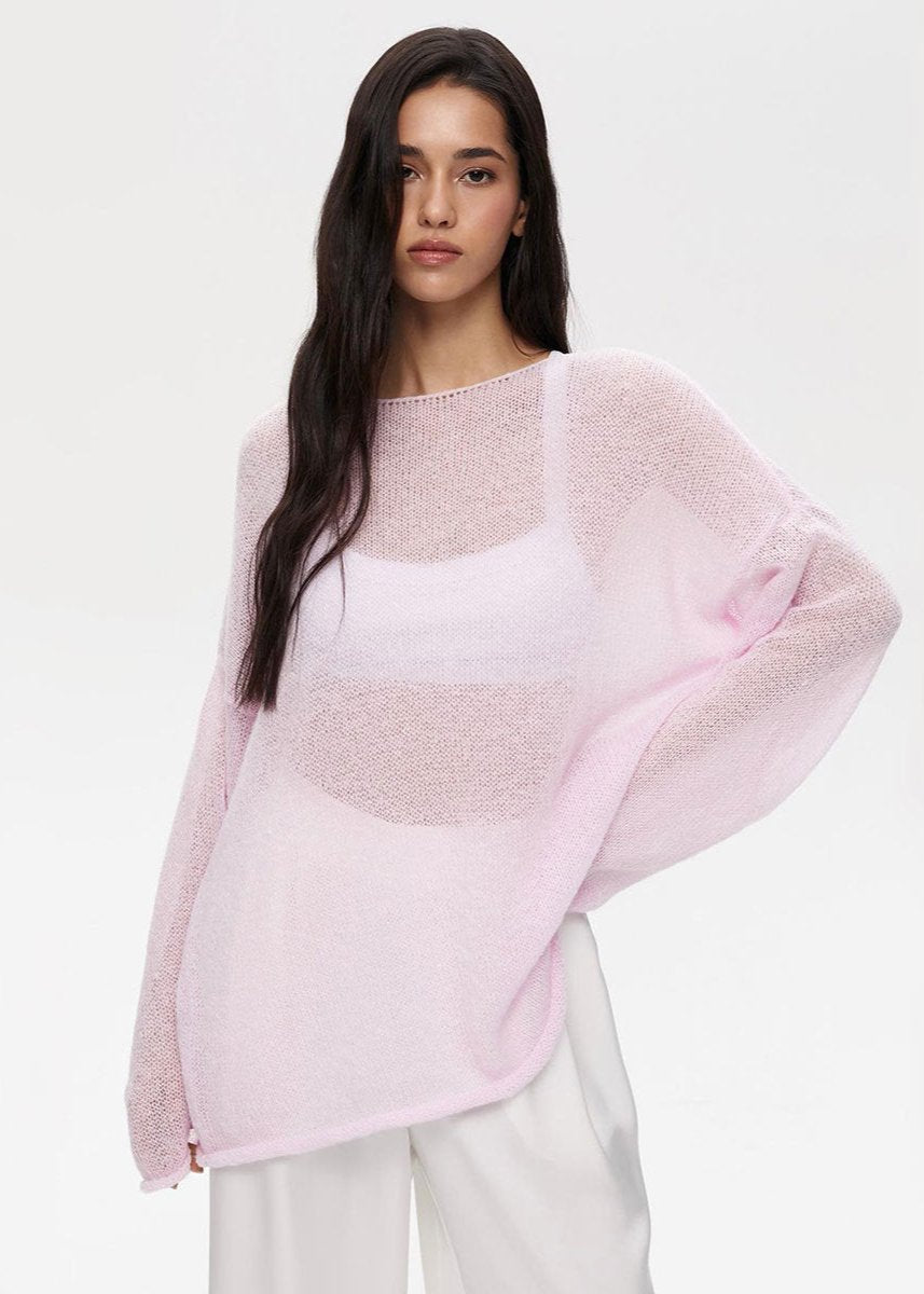 Augusta | Gennemsigtig striksweater i pastellyserød