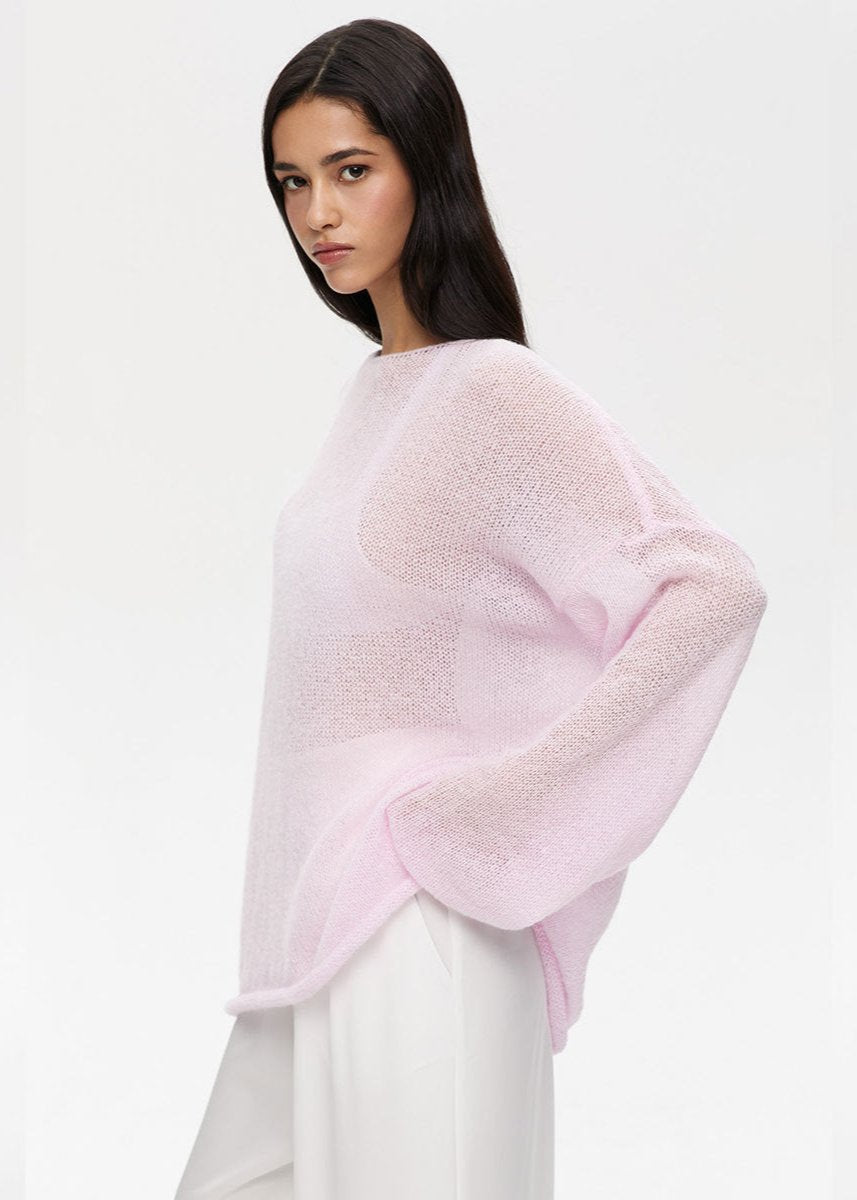 Augusta | Gennemsigtig striksweater i pastellyserød